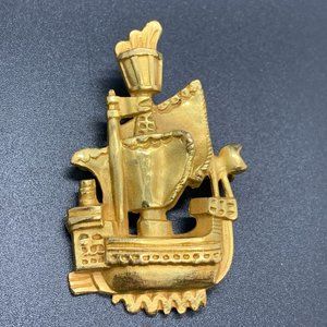 Signed Arthus Bertrand Paris Gilded Bronze Galleon Ship Brooch Janine Bouissou